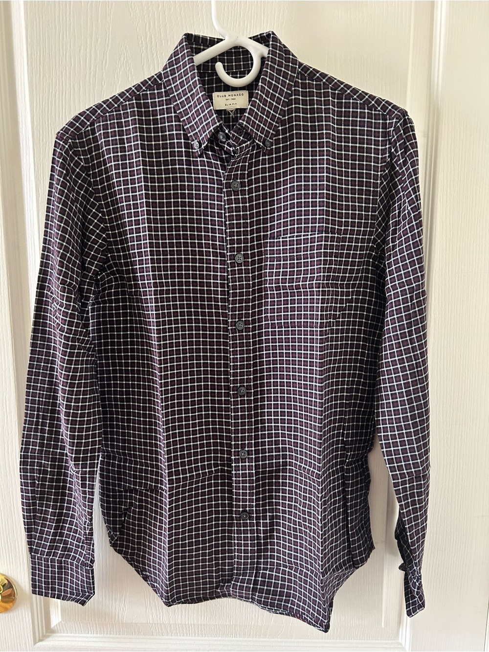 Club Monaco Slim Fit Button Down Shirt Burgundy Check Size S
